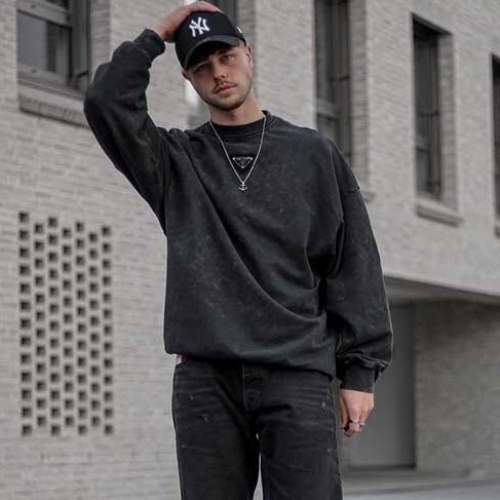 --プラダメンズクルーネック長袖Tシャツa02449ダークグレー