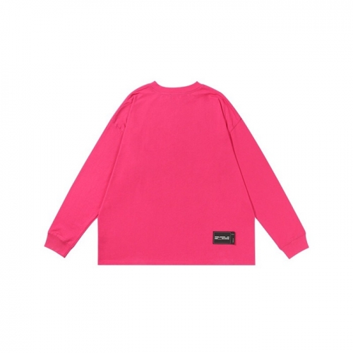 -ウェルダンユニセックスレトロクルーネック長袖Tシャツl0023ピンク