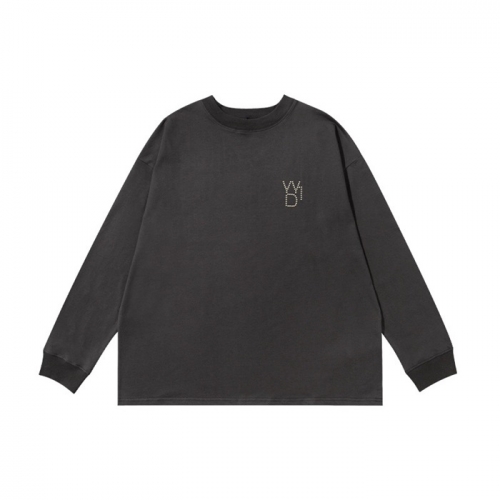 -ウェルダンユニセックスレトロクルーネック長袖Tシャツl0026グレー