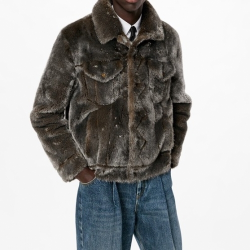 ルイヴィトンメンズレザージャケットu03752グレー