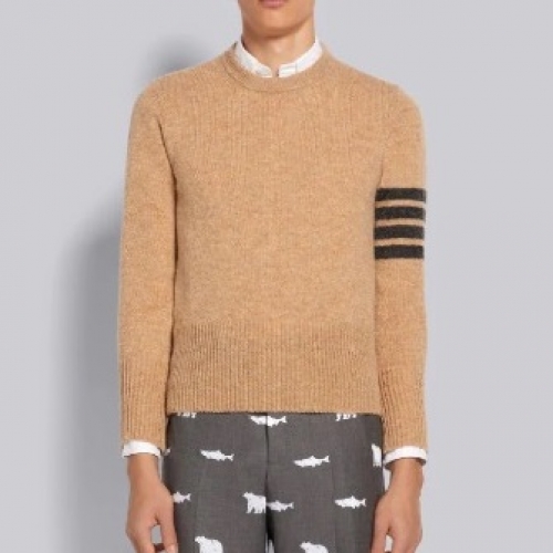 -トムブラウンユニセックスストラップクルーネックウールセーターm01491ベージュ