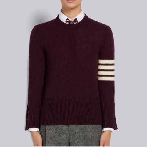 -トムブラウンユニセックスストラップクルーネックウールセーターm01494バーガンディ