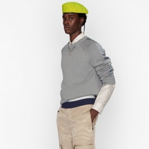 -ディオールユニセックスレトロクルーネックセーターo01543グレー