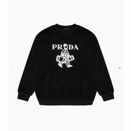 -プラダメンズクルーネック長袖Tシャツa02478ブラック