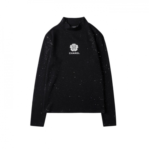 -シャネルレディースクルーネック長袖Tシャツl0817ブラック