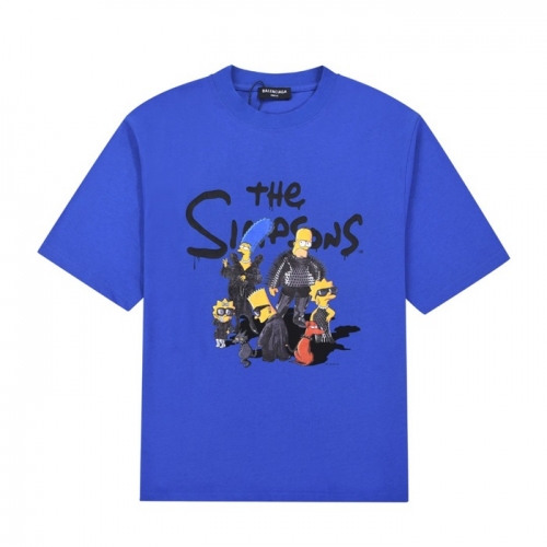 バレンシアガユニセックスコットン半袖Tシャツl01247ブルー