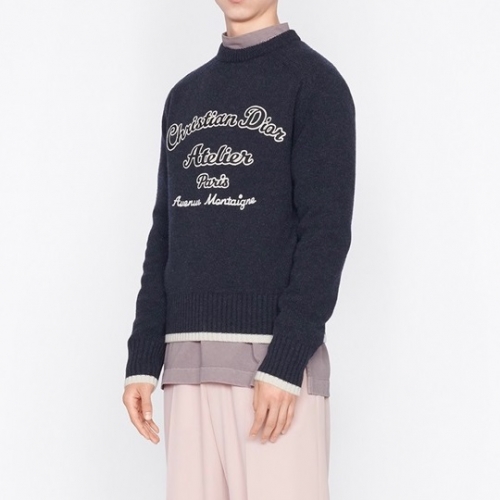 -ディオールユニセックスレトロクルーネックセーターo01570ネイビー