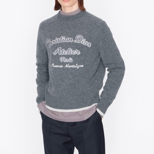 -ディオールユニセックスレトロクルーネックセーターo01571グレー