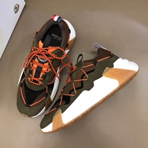 モンクレールメンズカジュアルレザースニーカーカーキc02435
