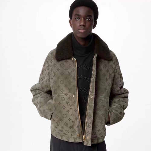 ルイヴィトンメンズレザージャケットu03875カーキ