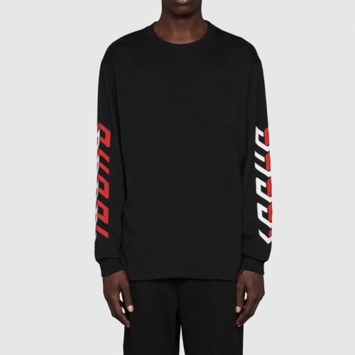 -グッチメンズコットンクルーネック長袖Tシャツc04517ブラック