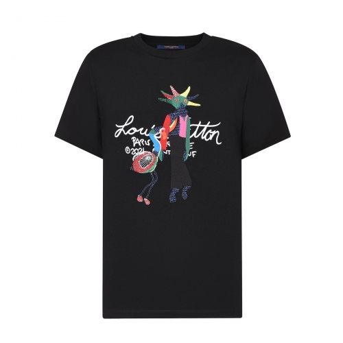 ルイヴィトンユニセックス半袖Tシャツu03893ブラック