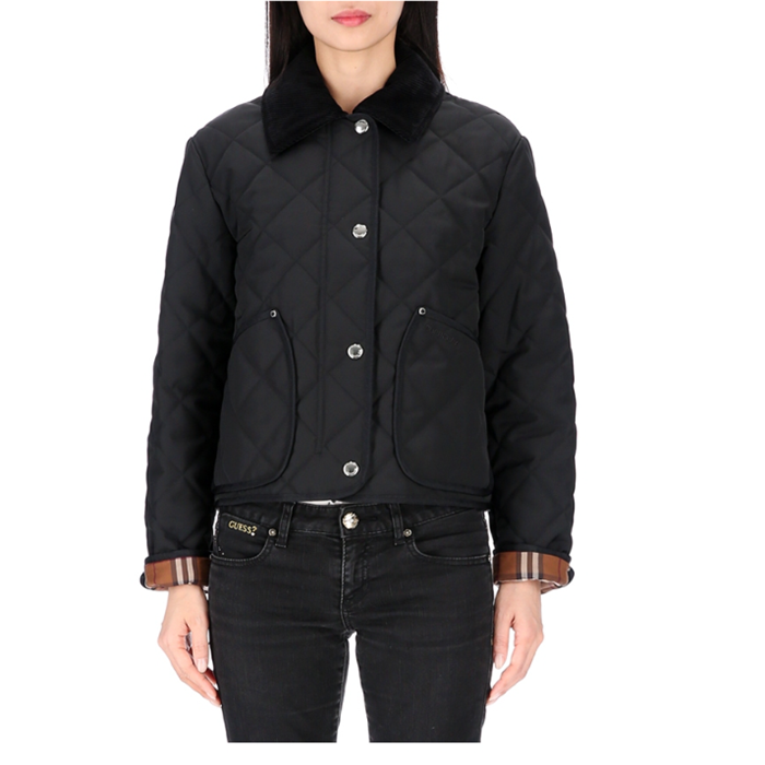 バーバリーレディースブラックコーデュロイクロップジャケットr04281