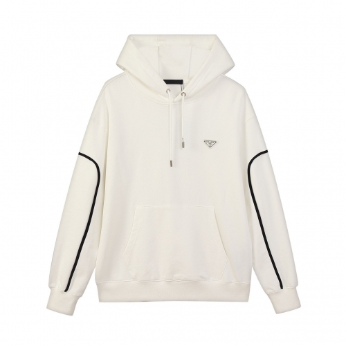プラダユニセックスカジュアルコットンフーディa02566ホワイト