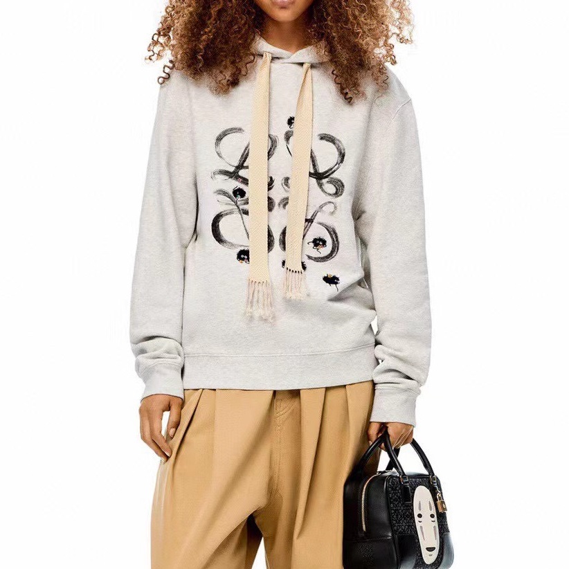 ロエベレディースカジュアルコットンオーバーサイズフーディe0545グレー