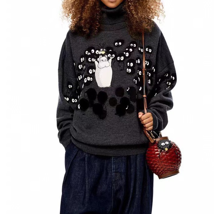 ロエベレディース用トレンディタートルネックグレーセーターe0547