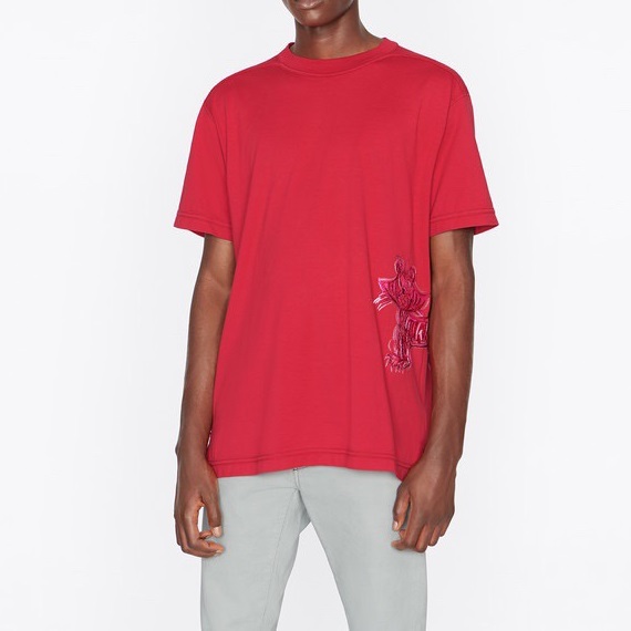 ディオールメンズクルーネックレッド半袖Tシャツo01666