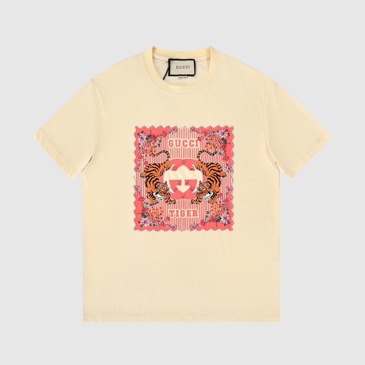 グッチメンズクルーネックアイボリー半袖Tシャツc04558