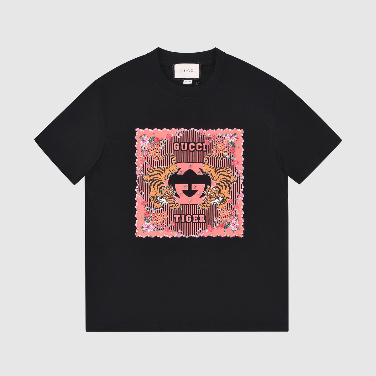 グッチメンズクルーネックブラック半袖Tシャツc04559