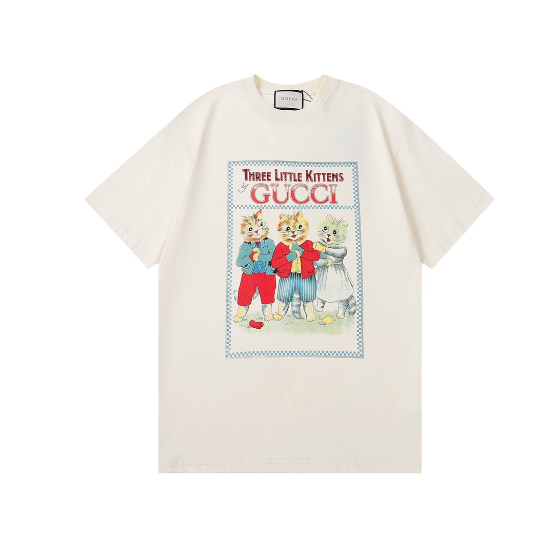 グッチメンズクルーネックアイボリー半袖Tシャツc04561