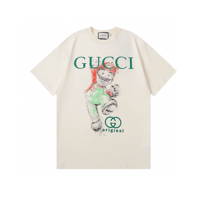 グッチメンズクルーネックアイボリー半袖Tシャツc04562