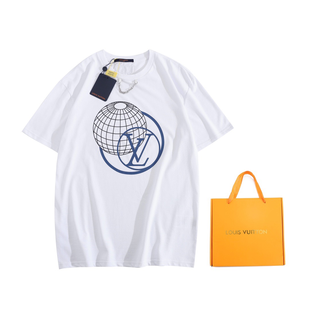 ルイヴィトンメンズクルーネックホワイト半袖Tシャツu03910