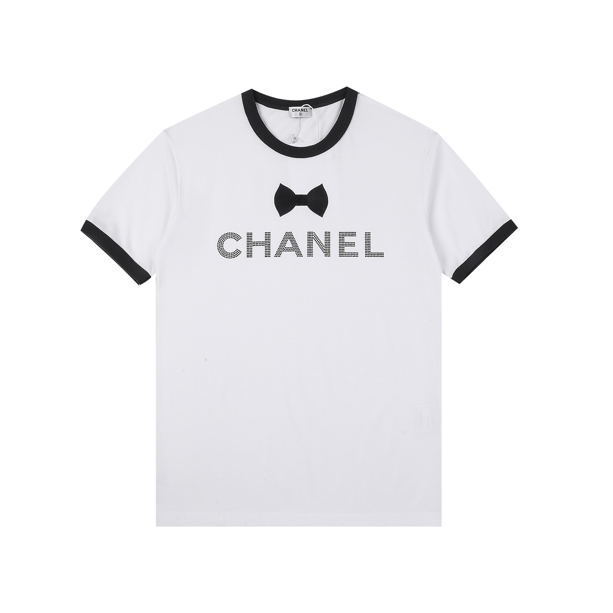 シャネルレディースクルーネックホワイト半袖Tシャツl0831