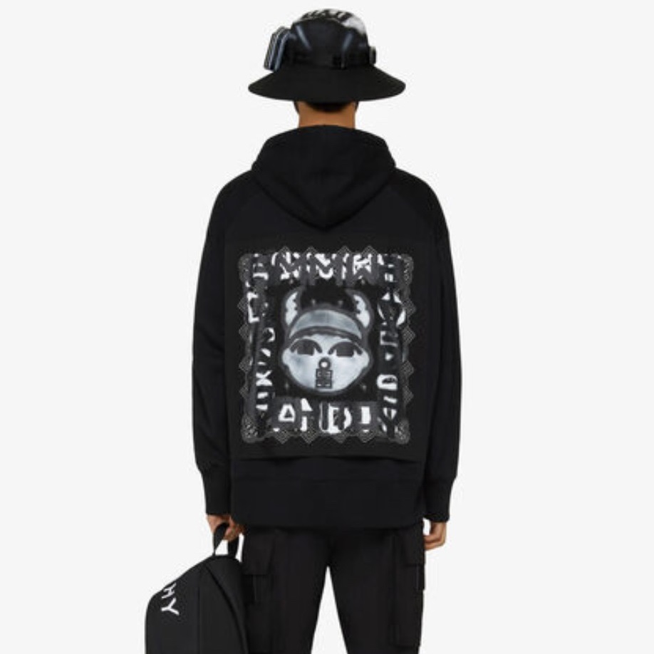 ジバンシィユニセックスユニークジップアップブラックフーディv0598