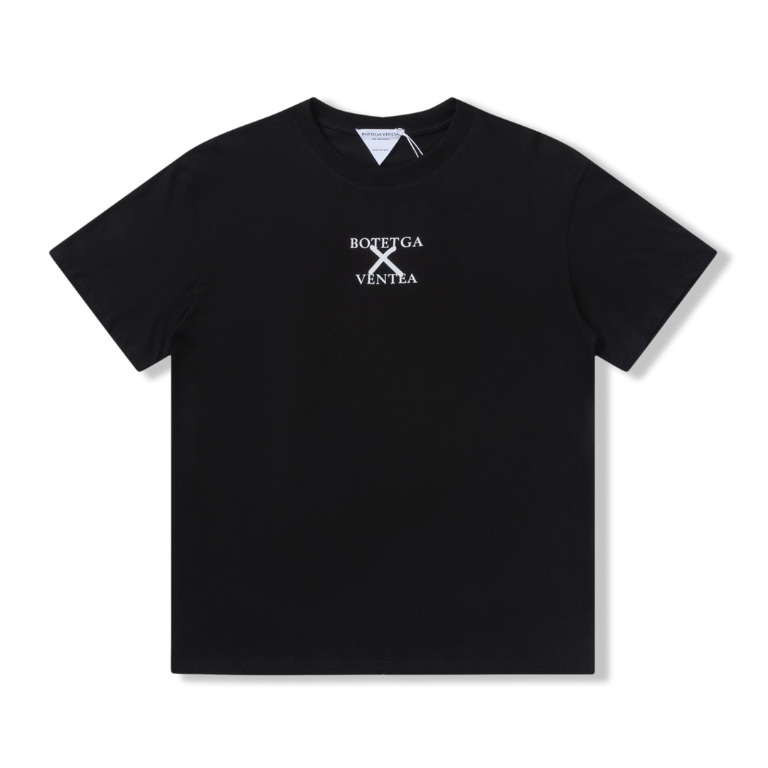 ボッテガヴェネタメンズクルーネックブラック半袖Tシャツt0209
