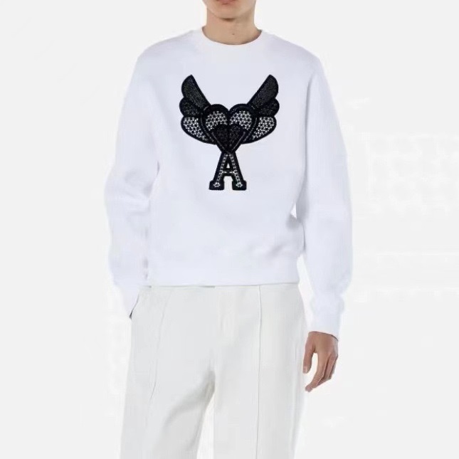 アミメンズクルーネックホワイトスウェットシャツi0260