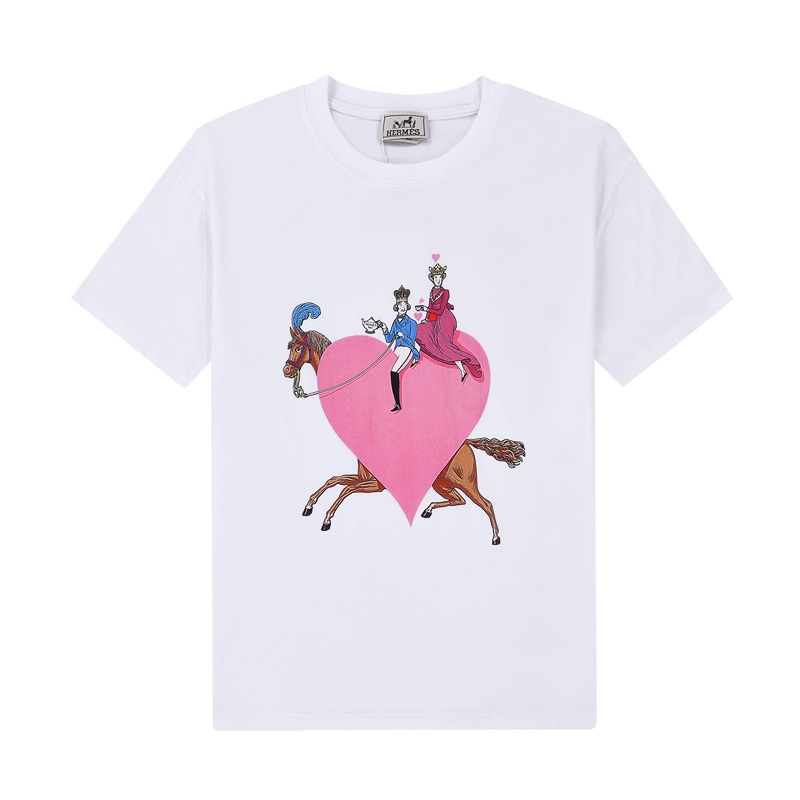 エルメスユニセックスクルーネック半袖Tシャツr733