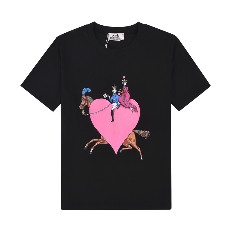 エルメスユニセックスクルーネック半袖Tシャツr0734