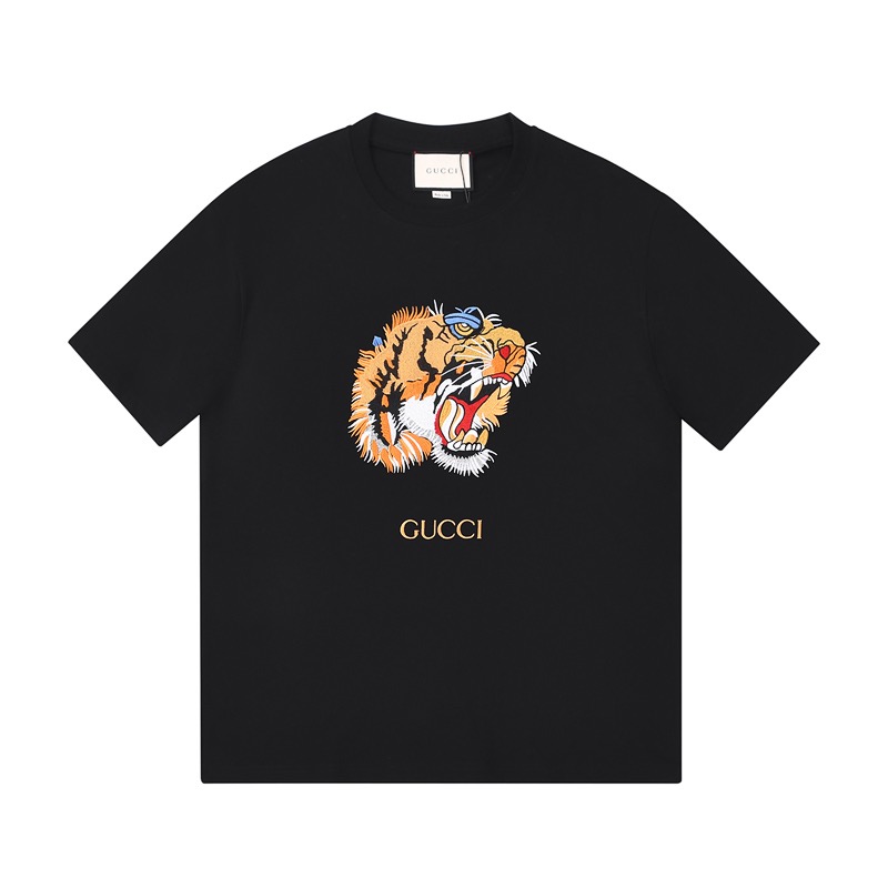 グッチレディース用クルーネックブラック半袖Tシャツc04571