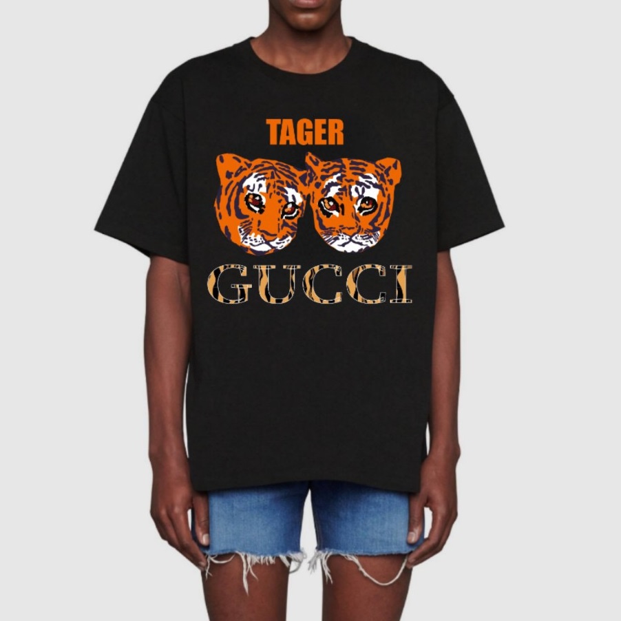 グッチメンズクルーネックブラック半袖Tシャツc04572