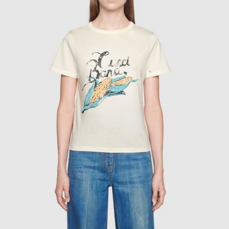 グッチレディース用クルーネックアイボリー半袖Tシャツc04574