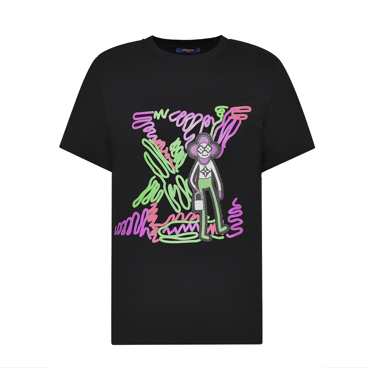 ルイヴィトンメンズクルーネックブラック半袖Tシャツu03917