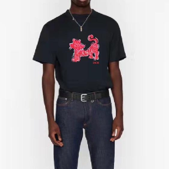 ディオールメンズクルーネックブラック半袖Tシャツo01680