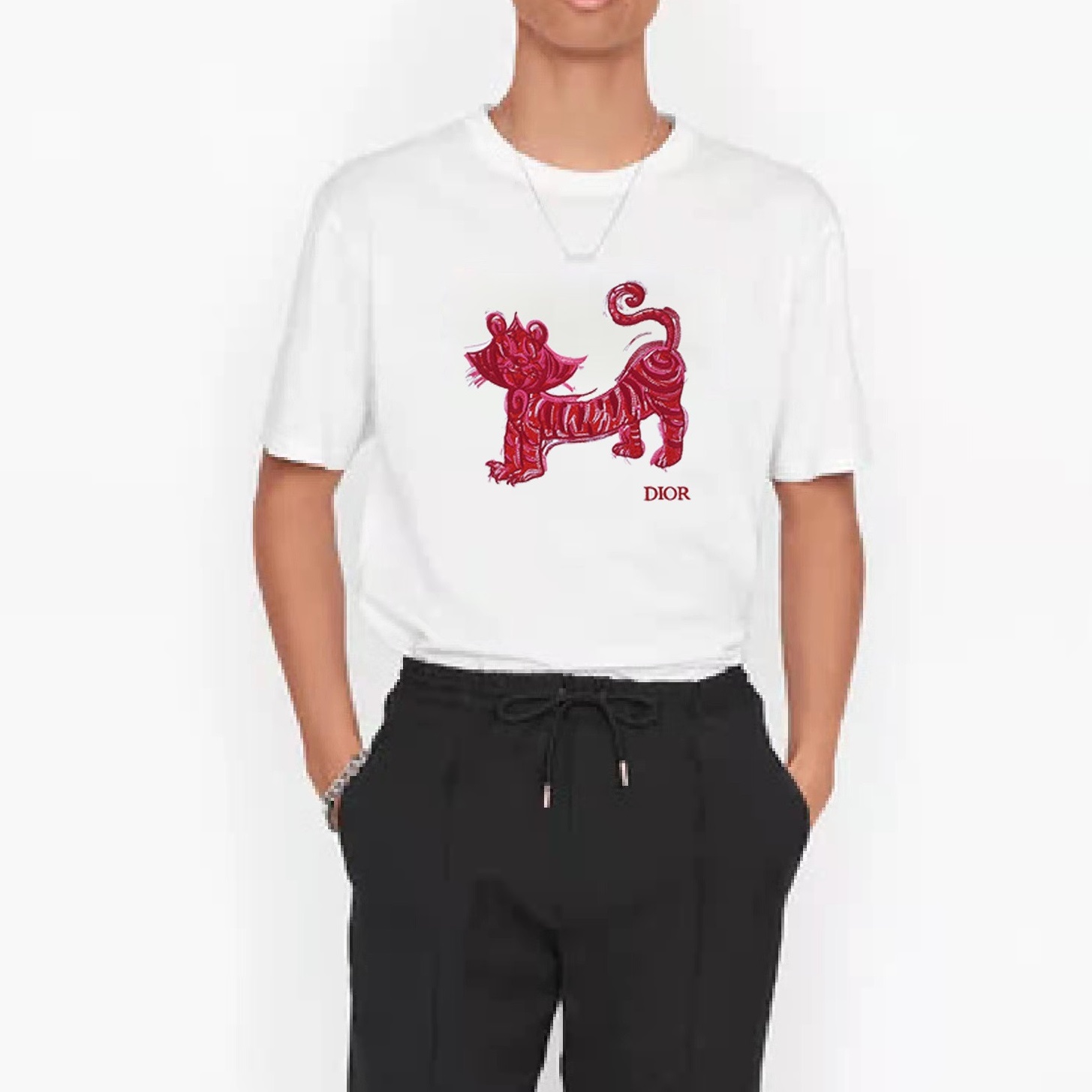 ディオールメンズクルーネックホワイト半袖Tシャツo01681