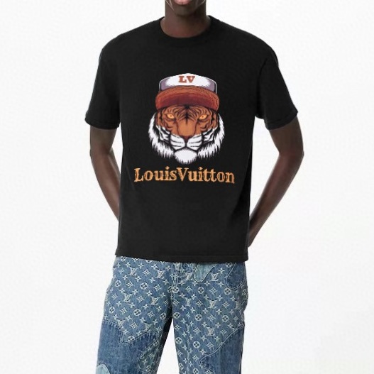 ルイヴィトンメンズクルーネックブラック半袖Tシャツu03925