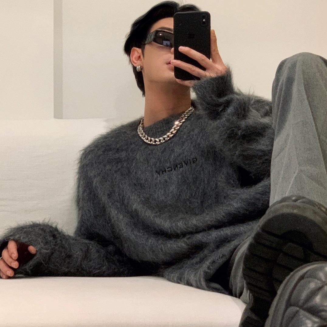 ジバンシィメンズモダンクルーネックグレーニットv0605