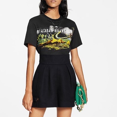 ルイヴィトンレディースクルーネックブラック半袖Tシャツu03933