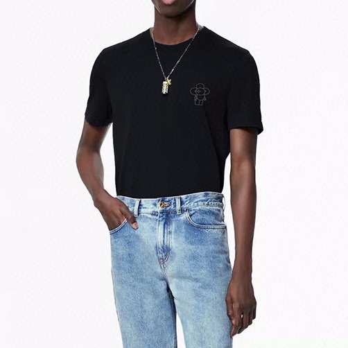 ルイヴィトンメンズクルーネックブラック半袖Tシャツu03935