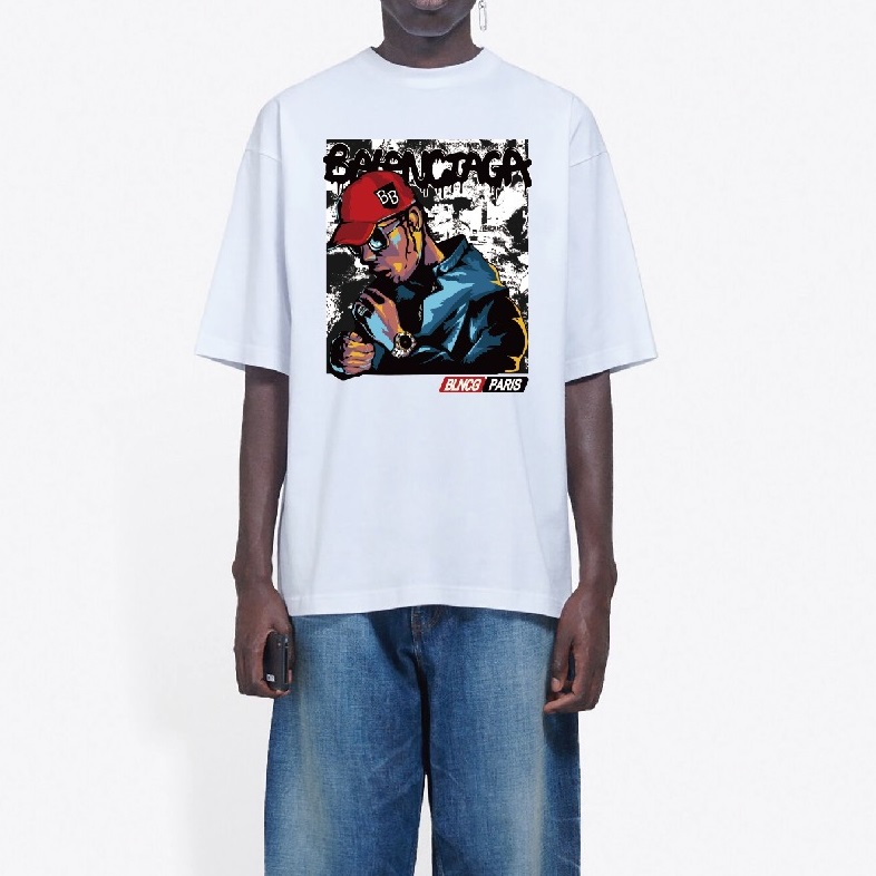 バレンシアガユニセックスクルーネックホワイト半袖Tシャツl01290