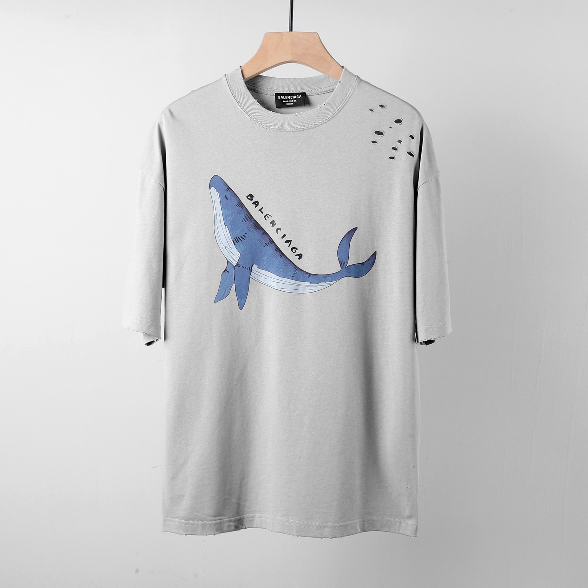 バレンシアガユニセックスクルーネックグレー半袖Tシャツl01293