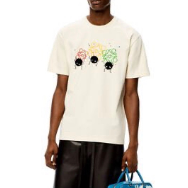 ロエベメンズイニシャルアイボリー半袖Tシャツe0557