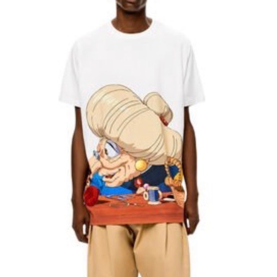 ロエベメンズイニシャルホワイト半袖Tシャツe0559