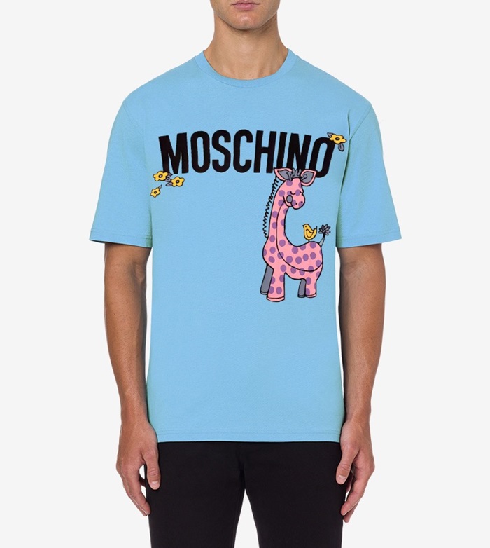 モスキーノユニセックスクルーネックブルー半袖Tシャツs0214