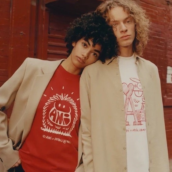 アミユニセックスクルーネックホワイト半袖Tシャツi0263