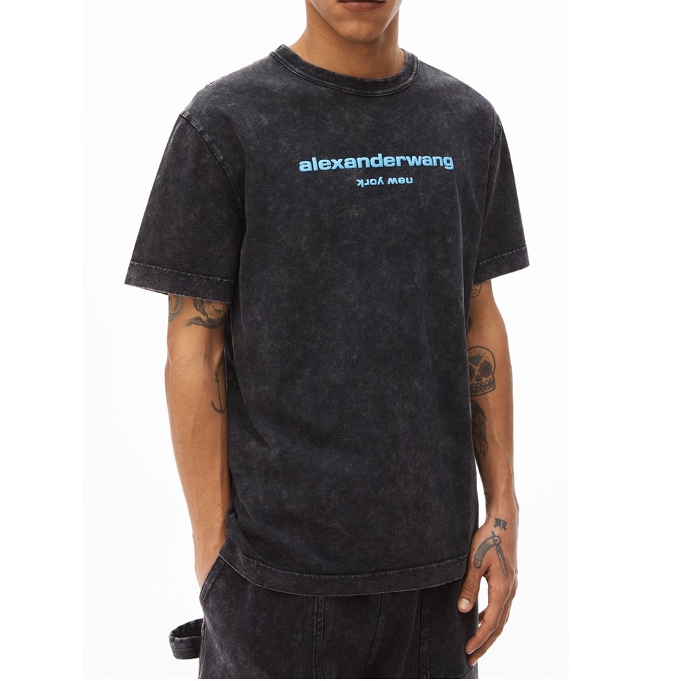 アレクサンダーワンメンズイニシャルブラック半袖Tシャツx0192