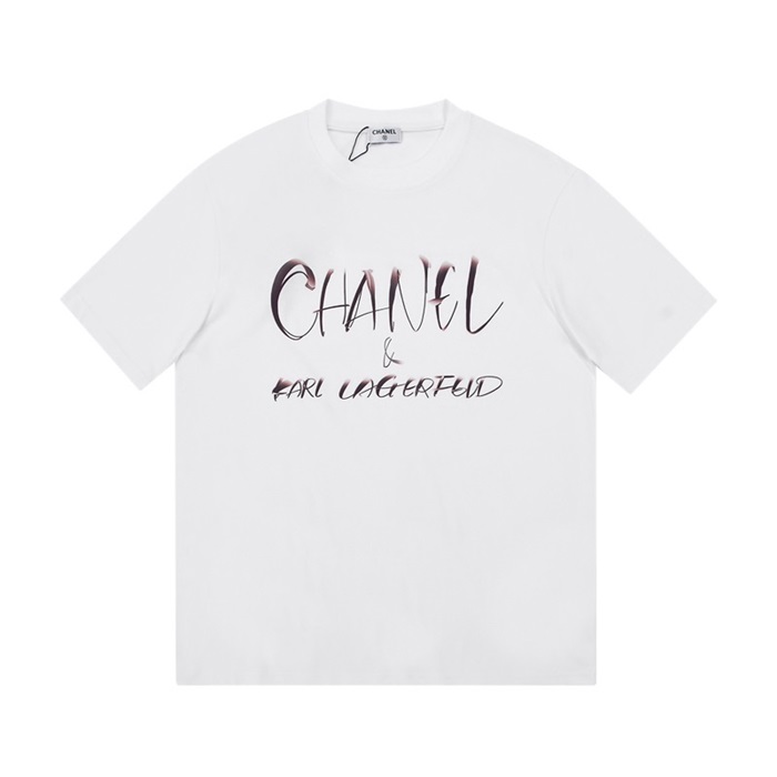 シャネルユニセックスクルーネックブラック半袖Tシャツl0838